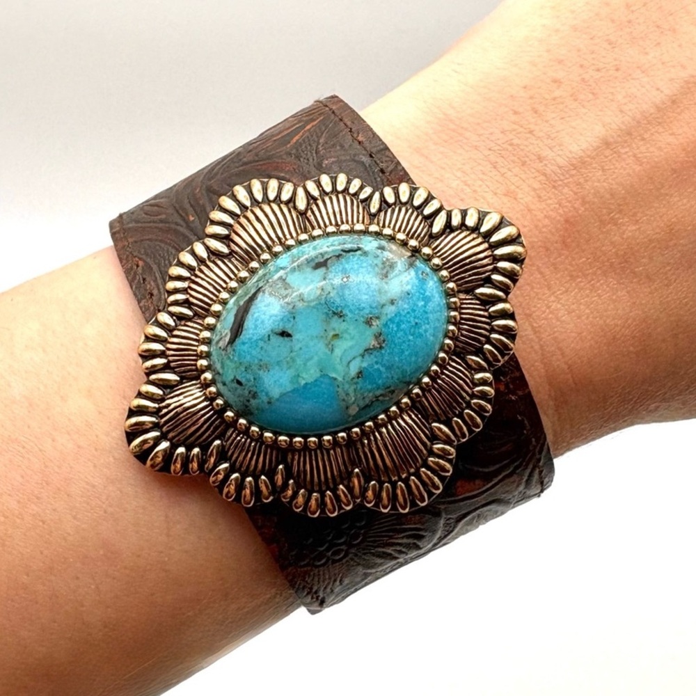 Studio Barse Turquoise Tooled Leather Cuff